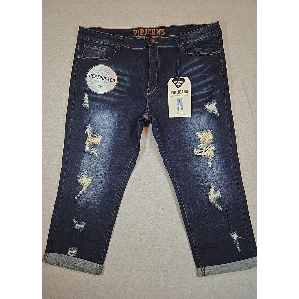 VIP Jeans  Womens Size 23 /‎ 24 Denim Pant Blue Stretch Distressed High Rise NWT